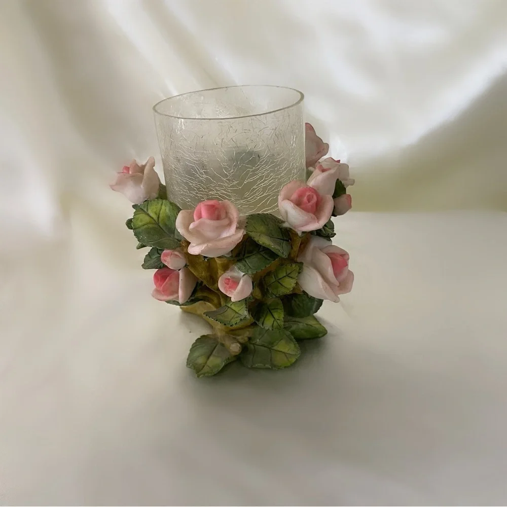 Vintage ceramic rose candle holder centerpiece home decor capodimonte